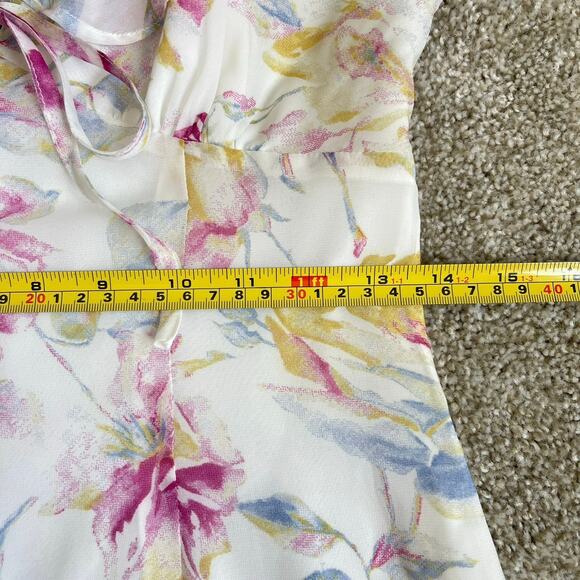 Majorelle Milkmaid Floral Mini Dress Size Small White Pink Tie Front Sunbeams - Picture 12 of 14